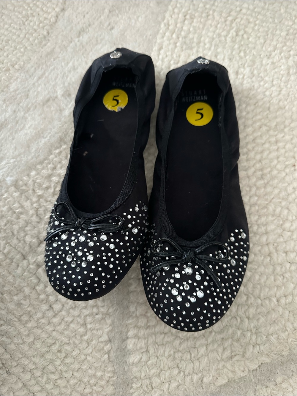 Stuart Weitzman Black Crystal-Embellished Ballet Flats Big Kids 5 / wmn 6.5